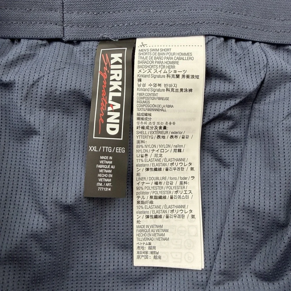 Kirkland Signature Swim Shorts XXL Blue Tropical‎ Print Elastic Waist NWT